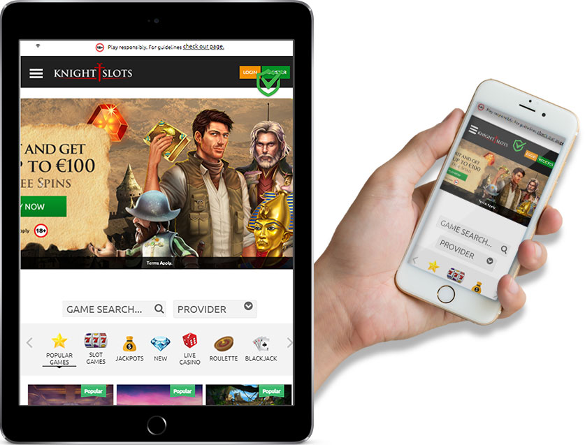 Ipad and mobile screenshots of Knight Slots Casino