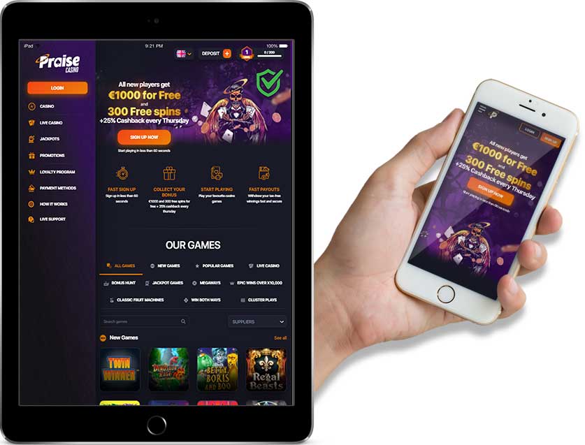 Screenshots of Praise Casino Ipad and Mobile