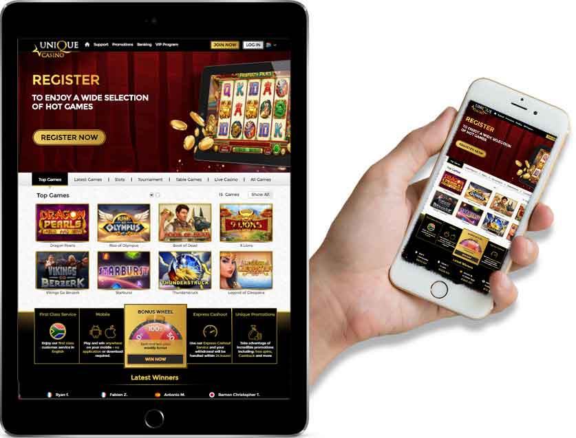 Screenshot of the Unique Casino website on phone and desktop